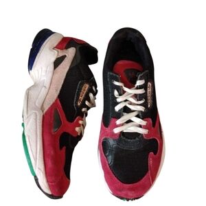 Adidas Falcon Core Black, Red And Pink Sneakers Women's Size 7.5